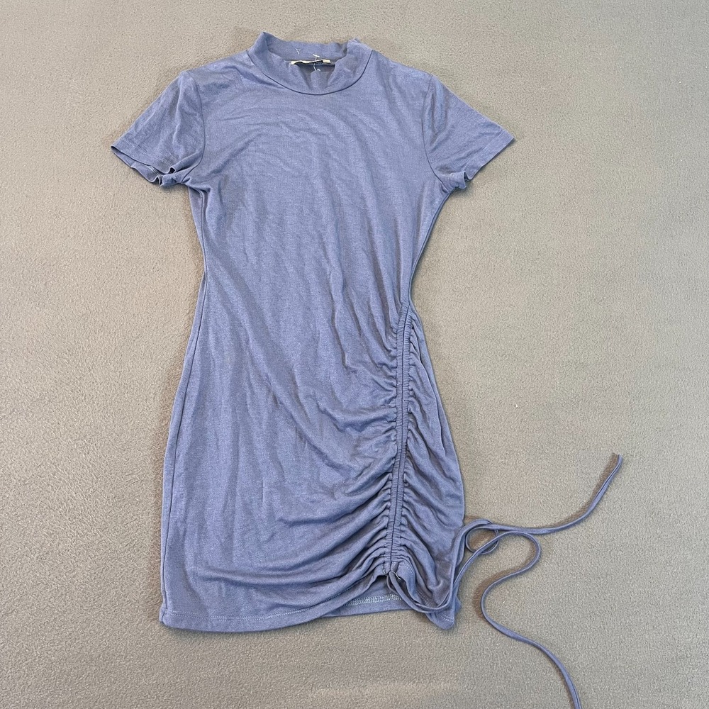 Little Lies Blue Purple Short Sleeve Bodycon‎ Ruch Womens Sm High Neck Anthro
